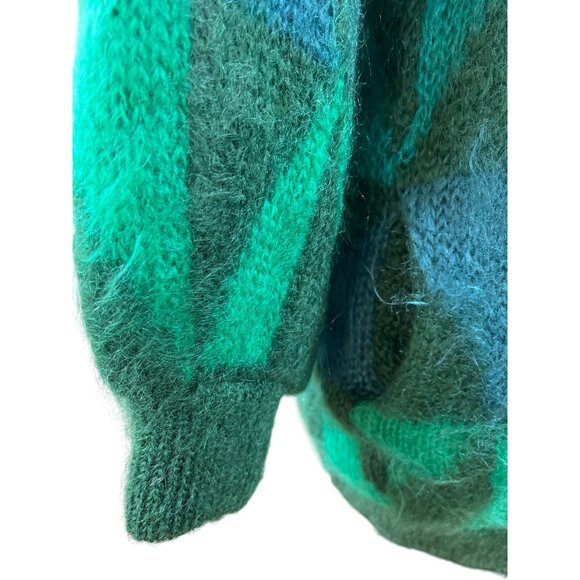 Vitage Mohair Green Geometric Mohair Blend Button-Up Cardigan Sweater Women’s - Picture 8 of 11